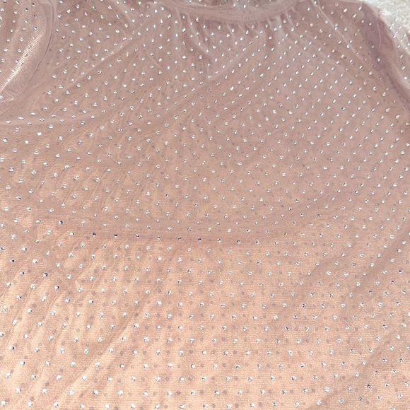 Lulus Glitter Sheer Mesh Rhinestone Long Sleeve Top Beige Womens Size Large - Picture 14 of 14